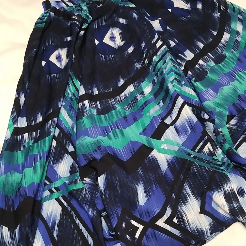 Spense Navy & Aqua Maxi Skirt w/ Abstract Print - Size Medium